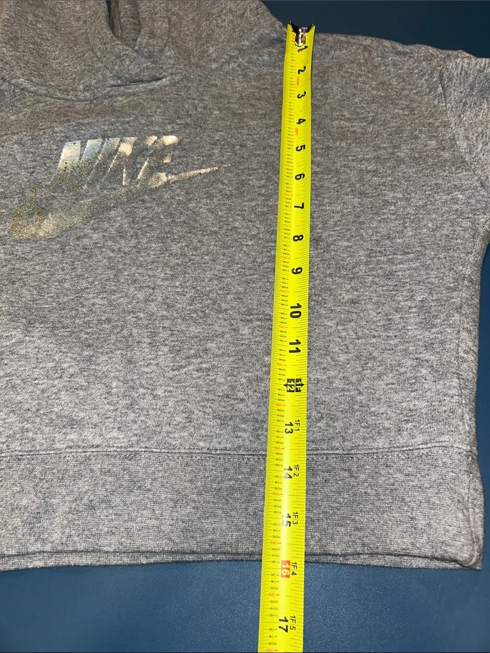 Nike Girl's Heather Gray Cropped Hoodie with Iridescent Swoosh
